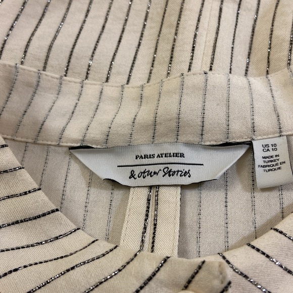 & OTHER STORIES PARIS ATELIER,LONG SLEEVE CREAM BLOUSE WITH SILVER STRIPS.SIZE10 - Picture 8 of 9